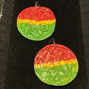 Exclusive Red, Yellow, Green Colorful Round One of a Kind Handmade Earrings